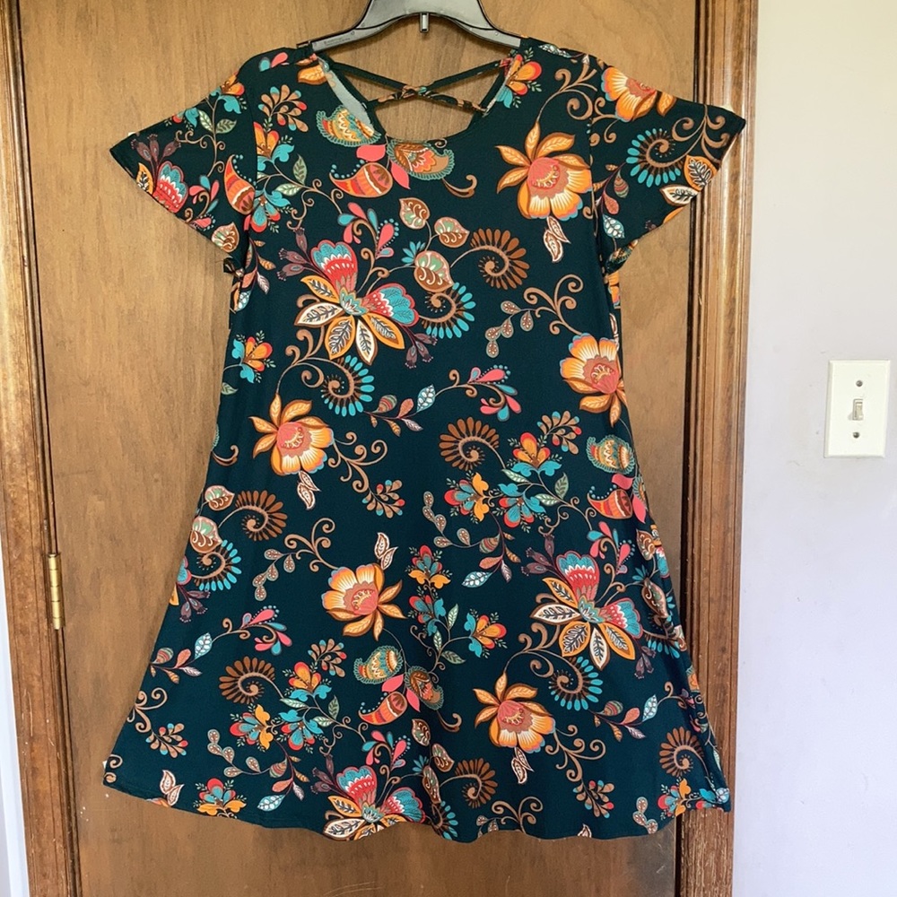 Harlow & Rose dress floral print pullover soft with stretch casual boho M - Picture 13 of 17